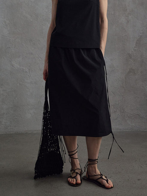 Umber Satin Drawstring Skirt
