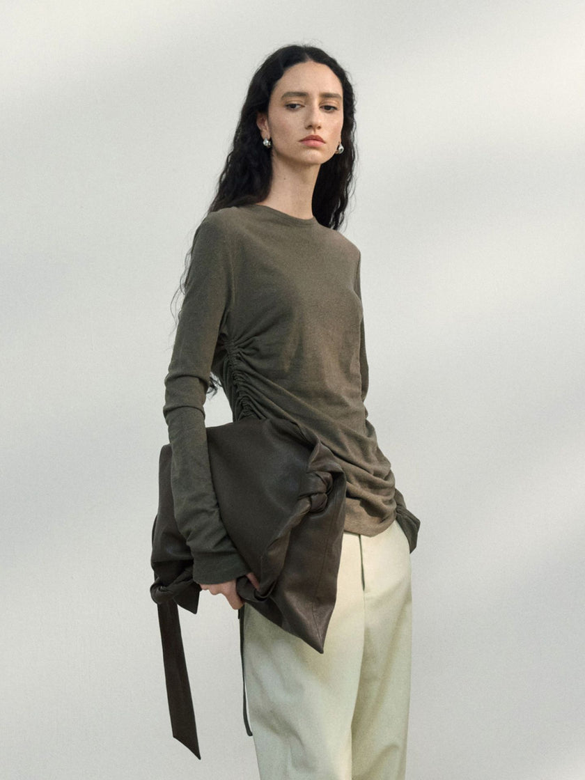 Sable Linen Ruche Pullover