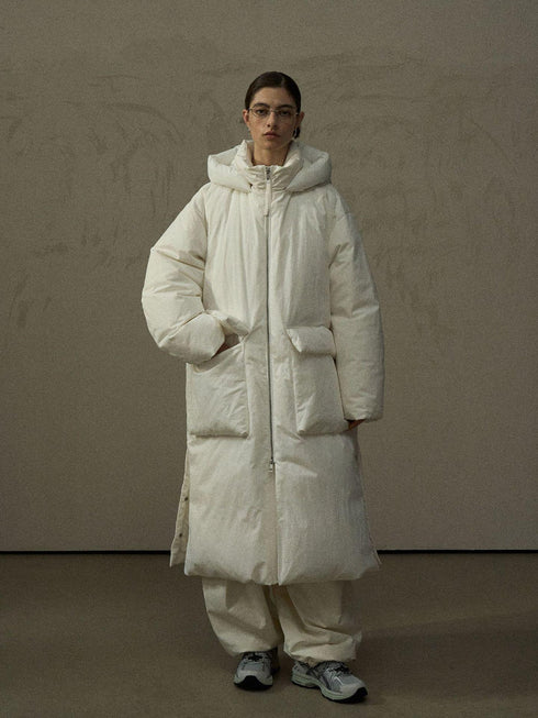 Crinkled Cocoon Puffer Coat