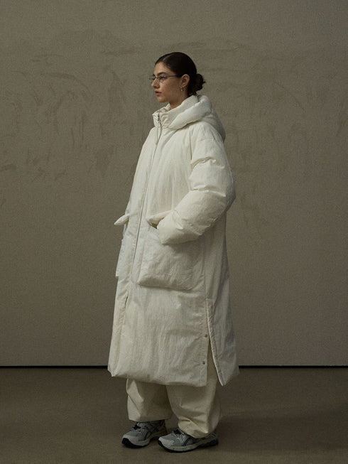 Crinkled Cocoon Puffer Coat