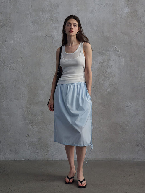 Umber Satin Drawstring Skirt