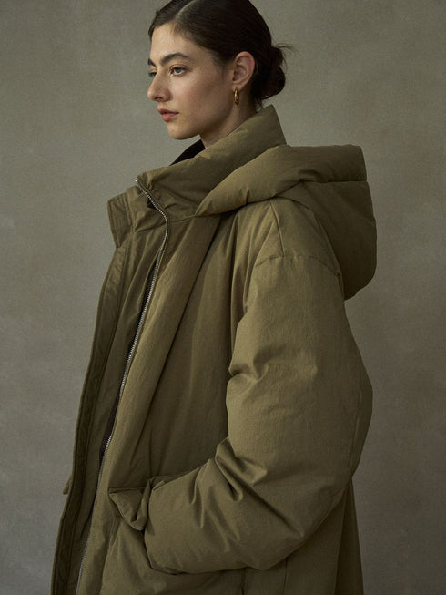 Crinkled Cocoon Puffer Coat