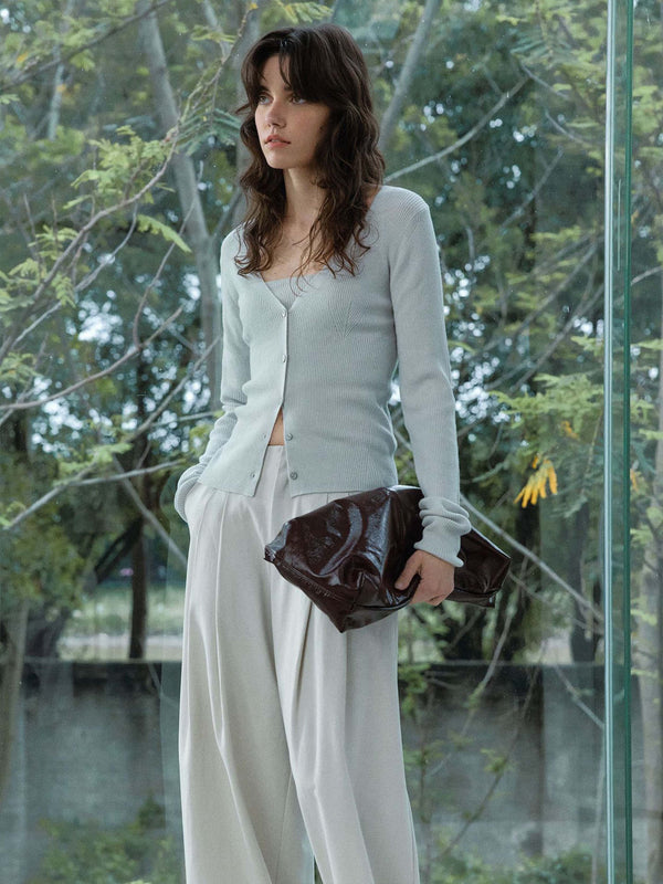 Cardigan en voile de laine côtelée