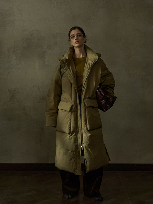 Crinkled Cocoon Puffer Coat