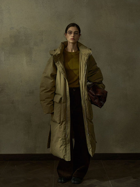 Crinkled Cocoon Puffer Coat