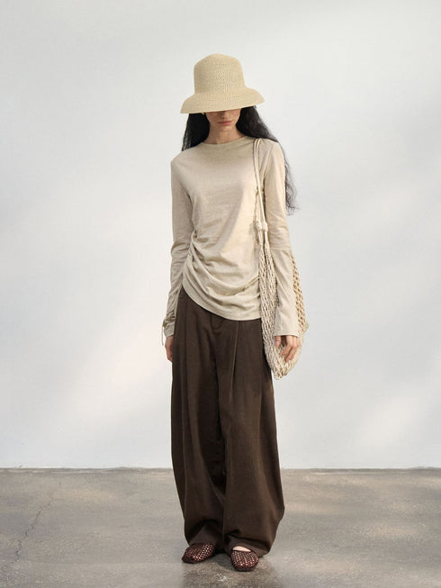 Sable Linen Ruche Pullover