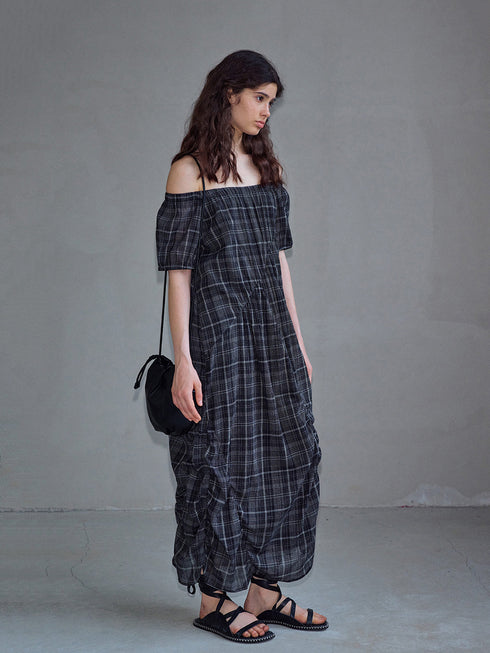Eclipse Plaid Off-Shoulder Dress