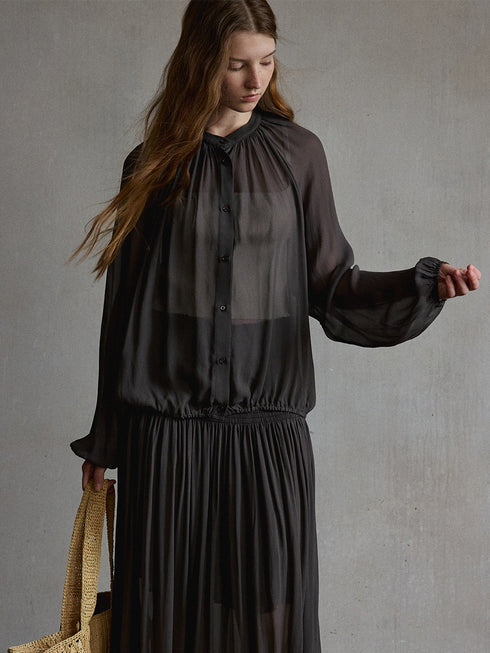 Inkveil Gathered Sheer Shirt
