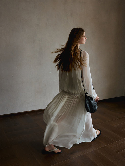 Mist Shirred Sheer Skirt