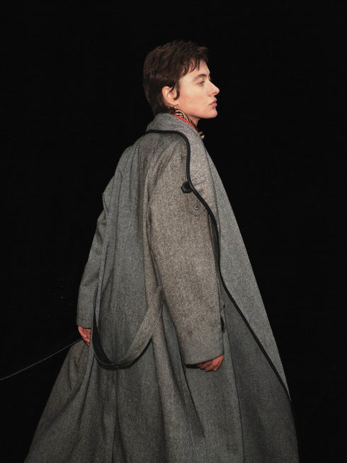 Neris Contrast-Trim Wool Coat