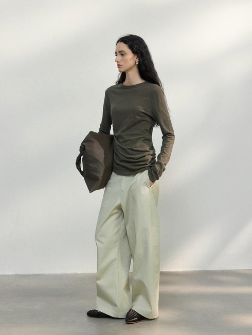 Sable Linen Ruche Pullover