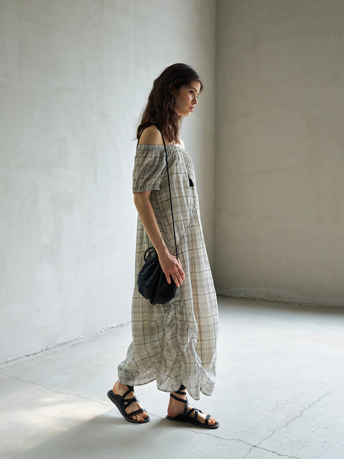 Eclipse Plaid Off-Shoulder Dress