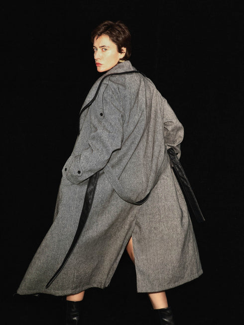 Neris Contrast-Trim Wool Coat