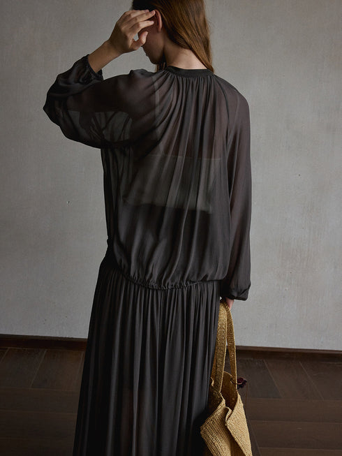 Inkveil Gathered Sheer Shirt