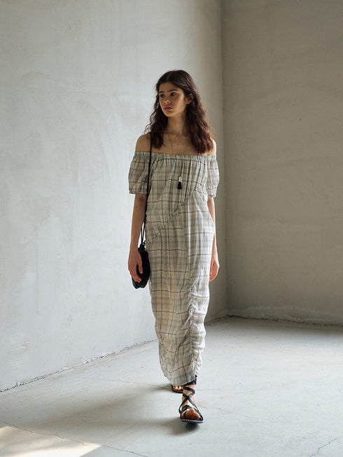 Eclipse Plaid Off-Shoulder Dress