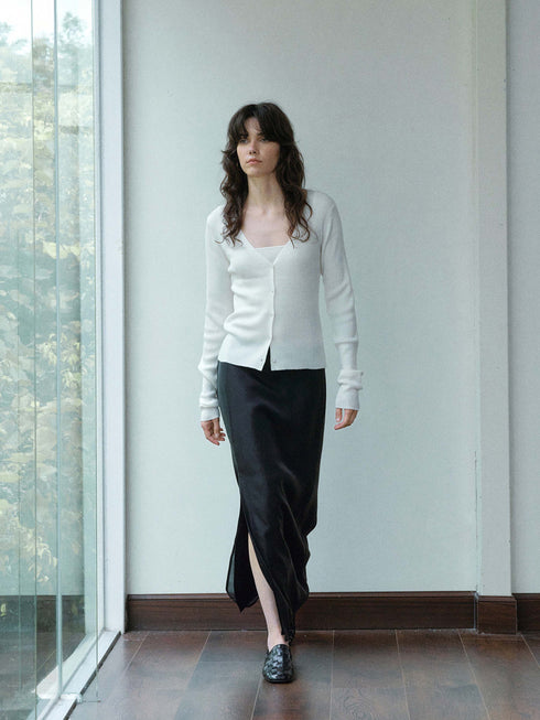 Rib Wool Veil Cardigan