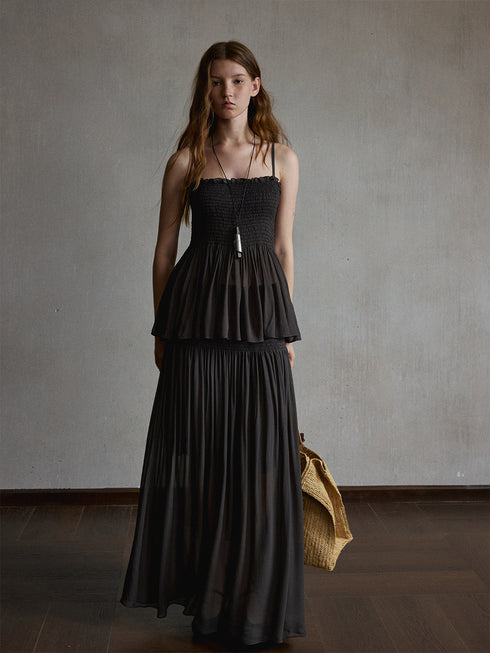 Mist Shirred Sheer Skirt