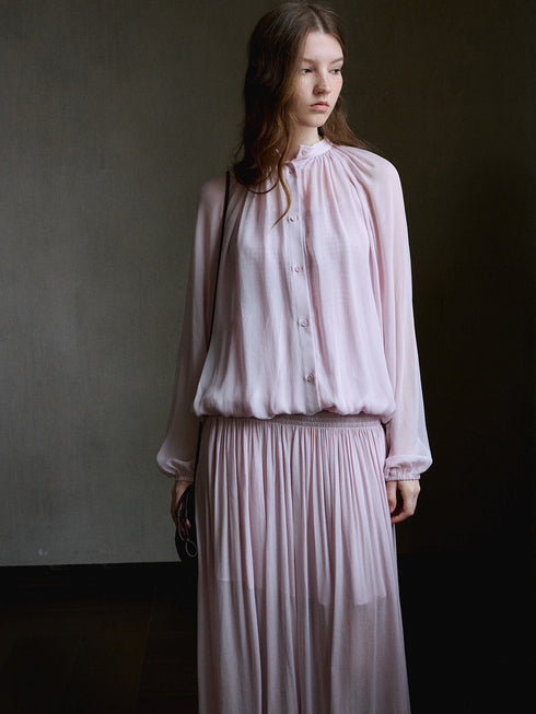 Inkveil Gathered Sheer Shirt