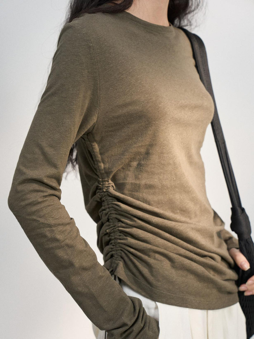 Sable Linen Ruche Pullover
