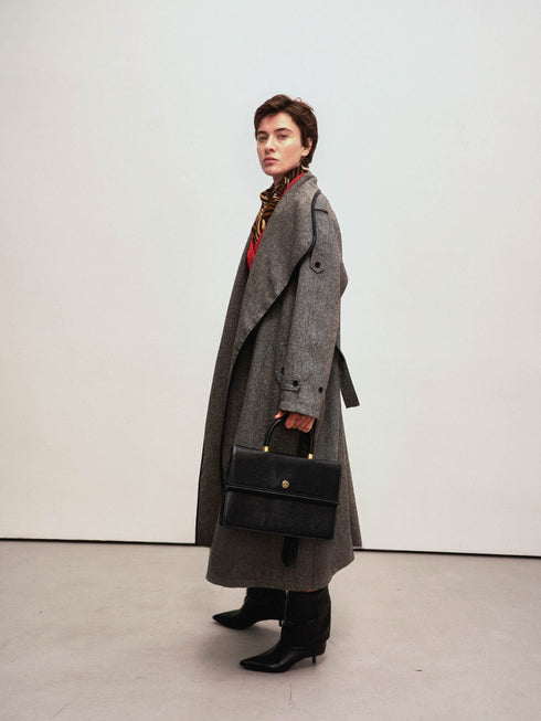 Neris Contrast-Trim Wool Coat