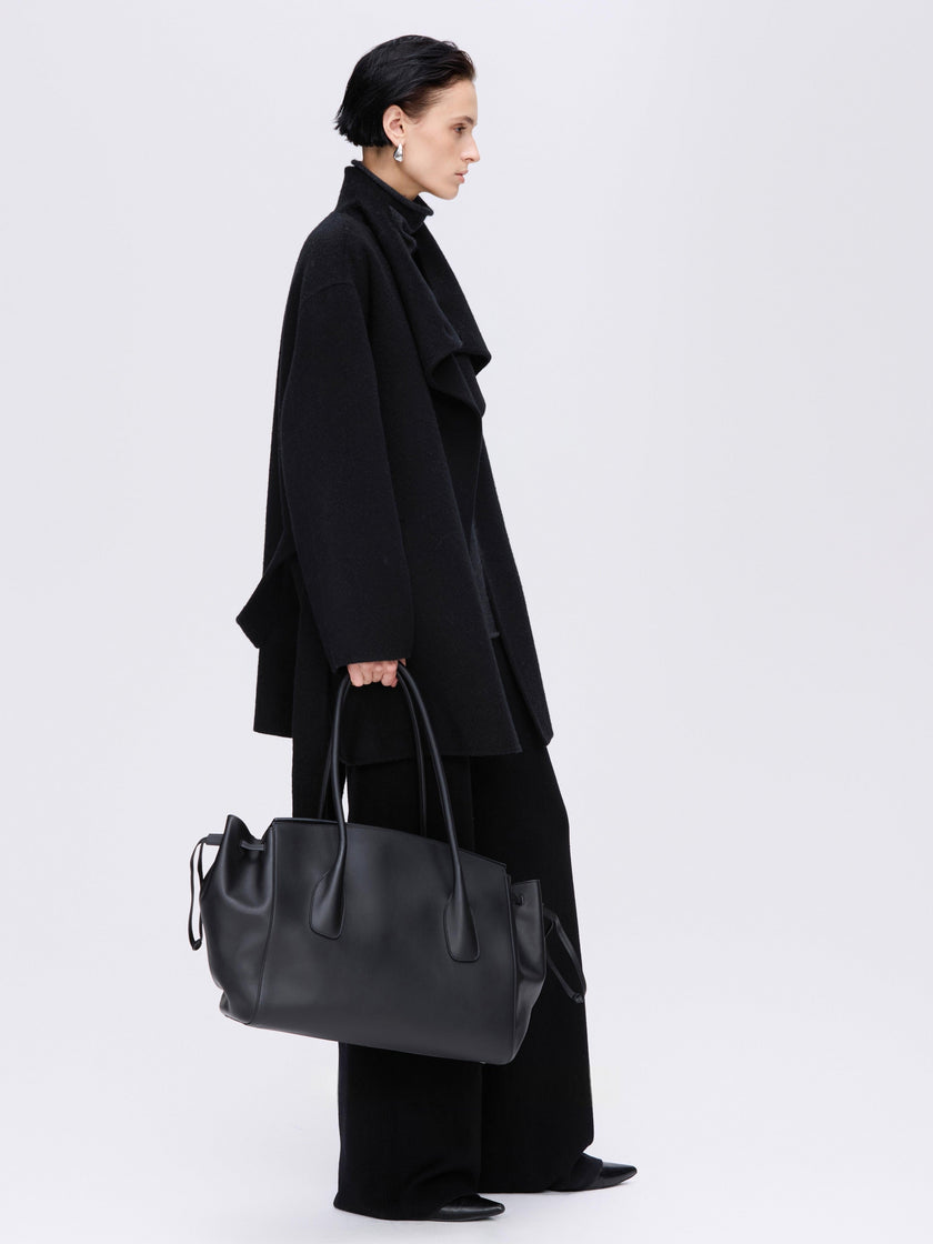 High-Neck Belted Wool Coat
