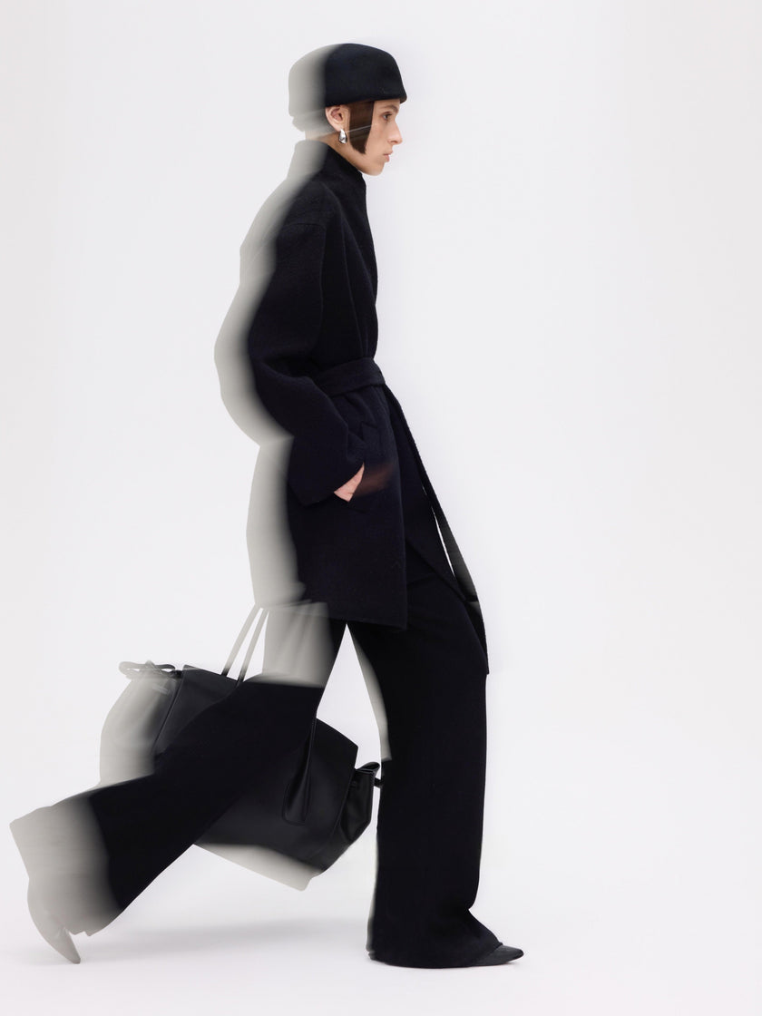 High-Neck Belted Wool Coat