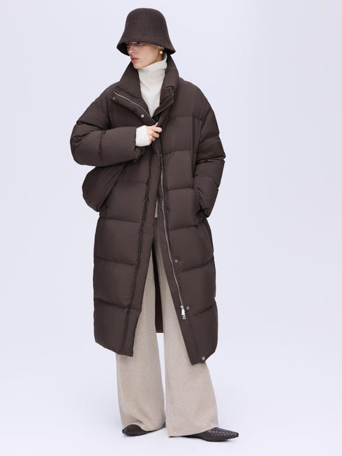 Manteau long en duvet à col montant