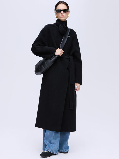 Manteau structuré en laine avec col chameau