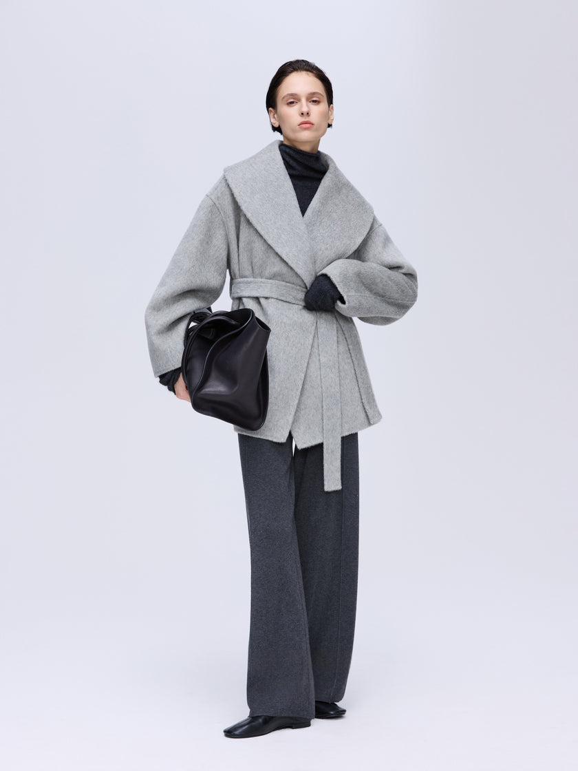 Sculpted Lapel Wool Coat