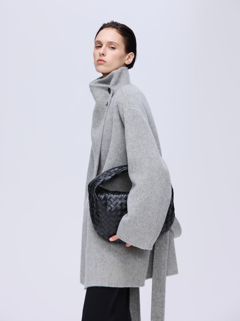 High-Neck Belted Wool Coat