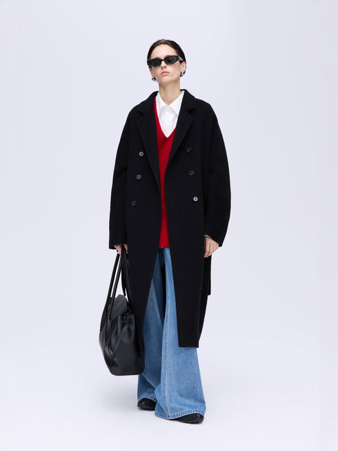 Manteau en laine camel à double boutonnage