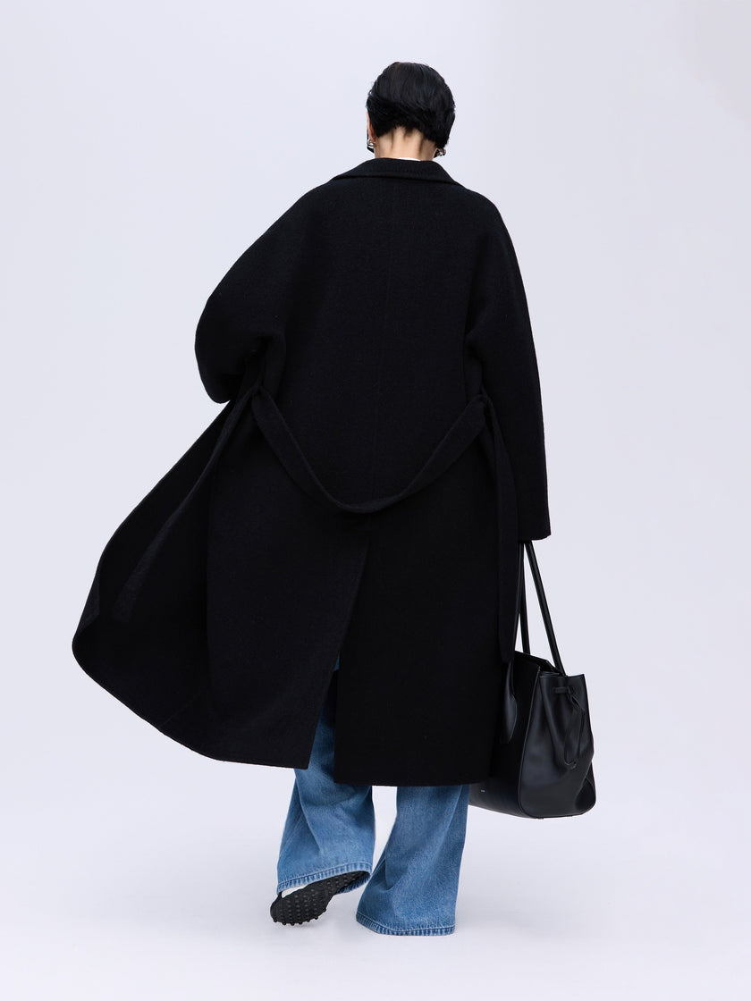 Manteau en laine camel à double boutonnage