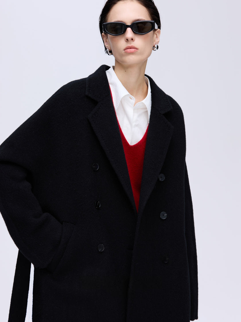 Manteau en laine camel à double boutonnage