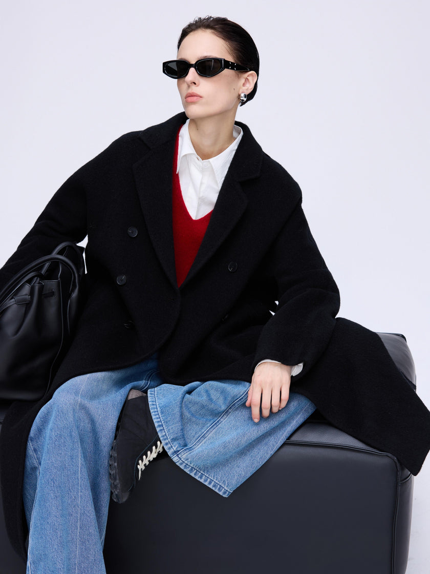 Manteau en laine camel à double boutonnage