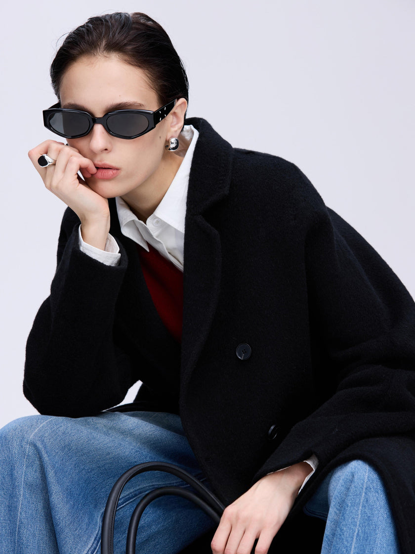 Manteau en laine camel à double boutonnage