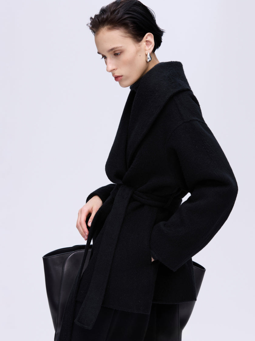 Sculpted Lapel Wool Coat