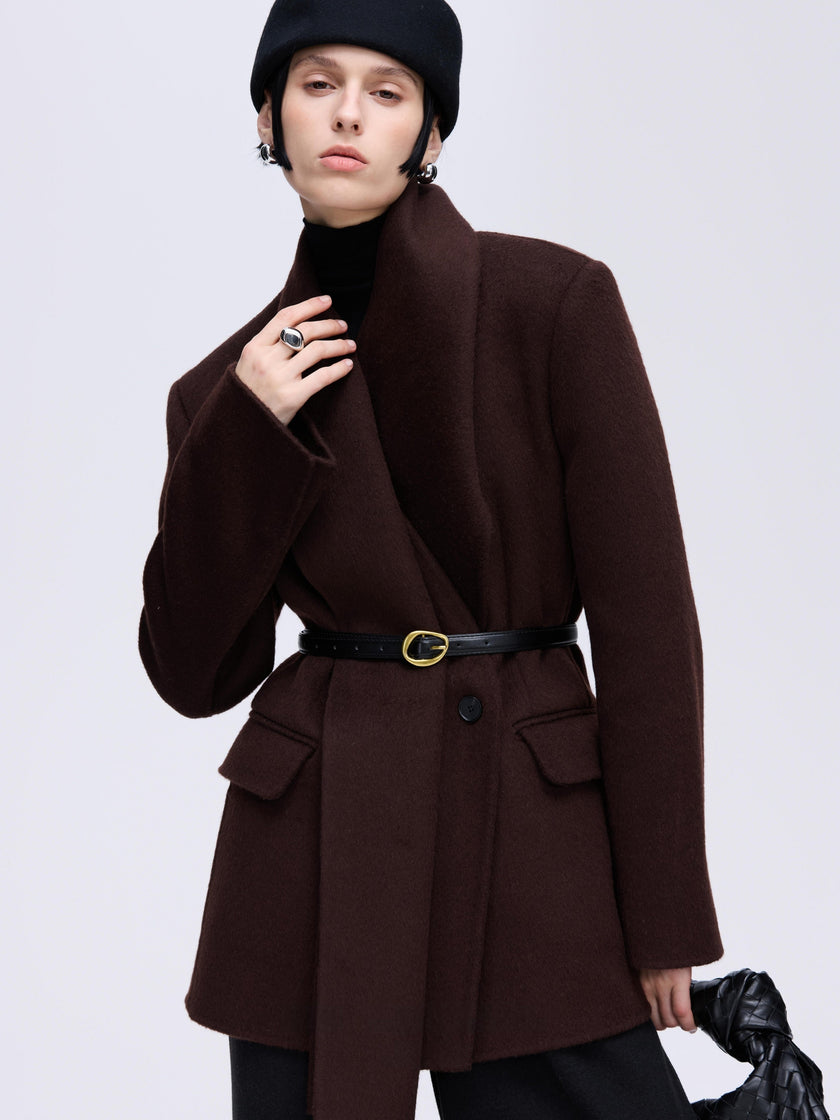 Wool Coat with Belt & Scarf