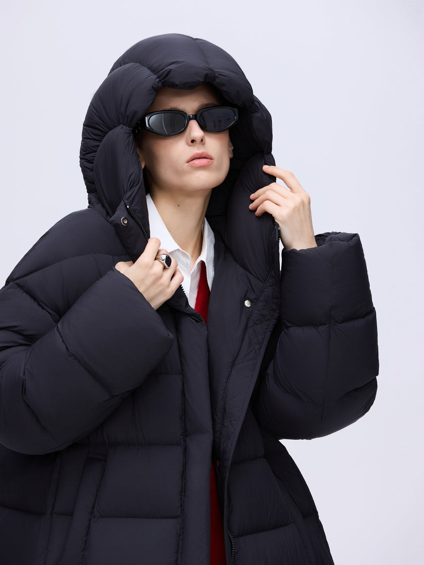 Manteau long à capuche en duvet