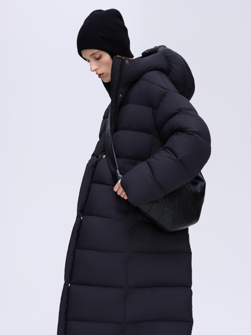 Manteau long à capuche en duvet