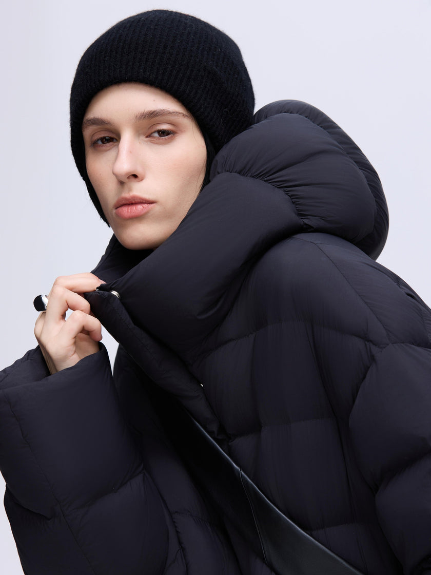 Manteau long à capuche en duvet