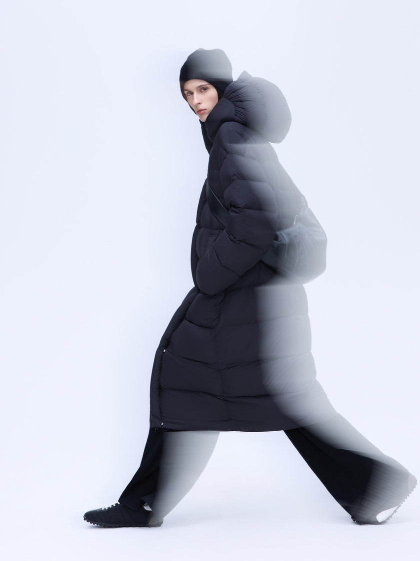 Manteau long à capuche en duvet