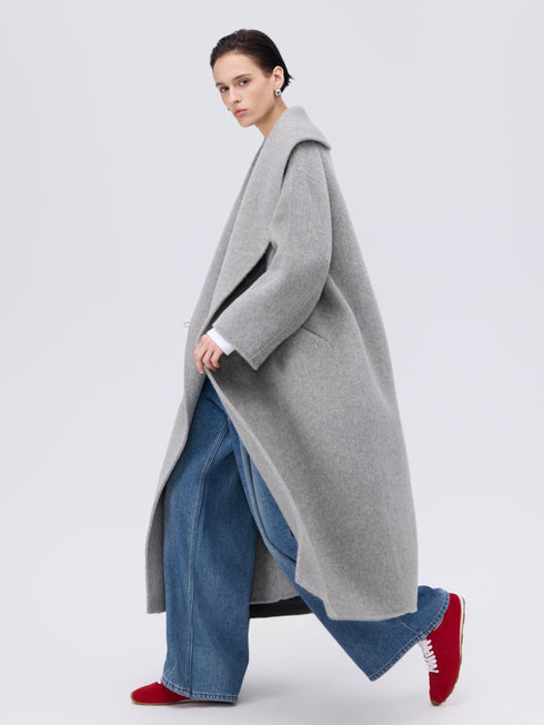 Asymmetric Wool–Silk Coat