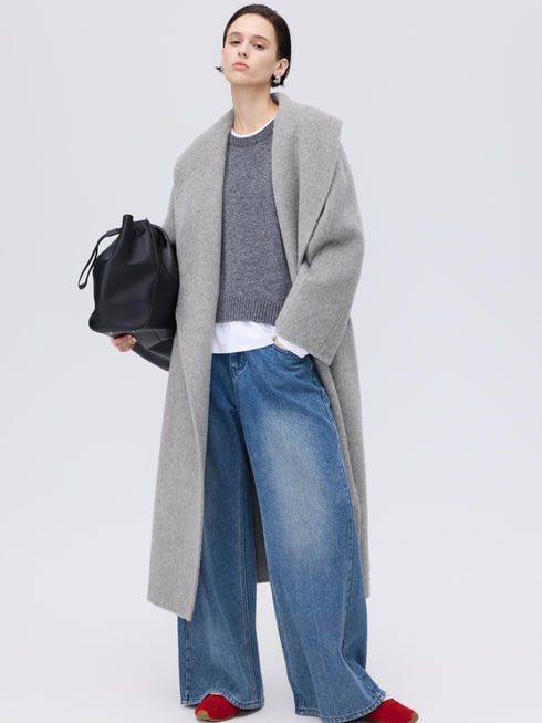 Asymmetric Wool–Silk Coat