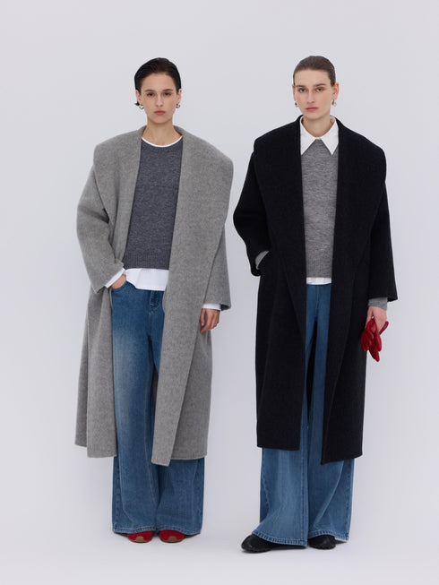 Asymmetric Wool–Silk Coat