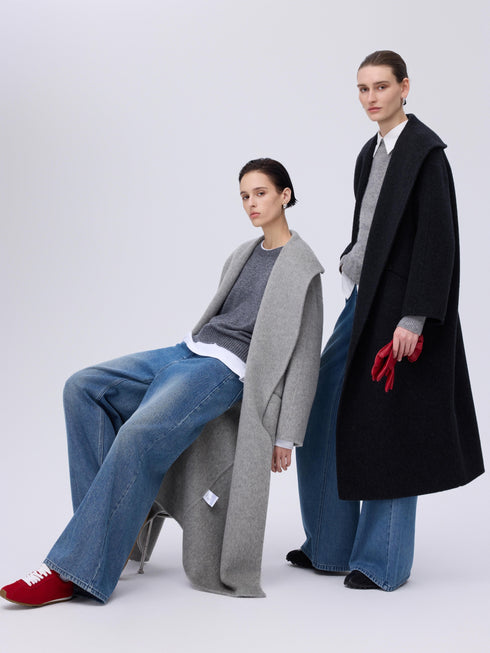 Asymmetric Wool–Silk Coat