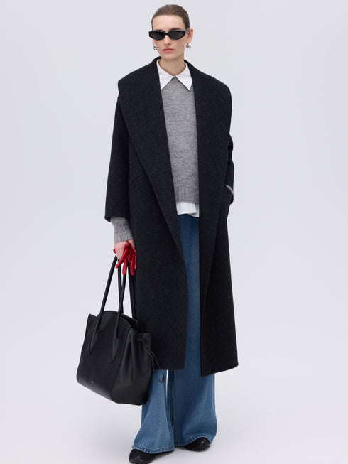Asymmetric Wool–Silk Coat