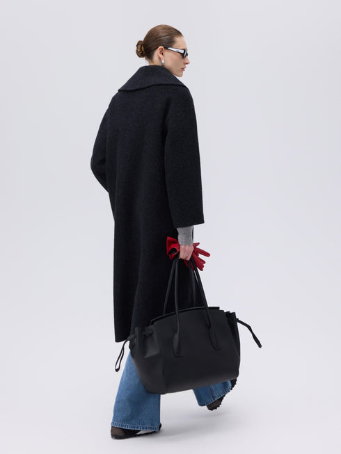 Asymmetric Wool–Silk Coat