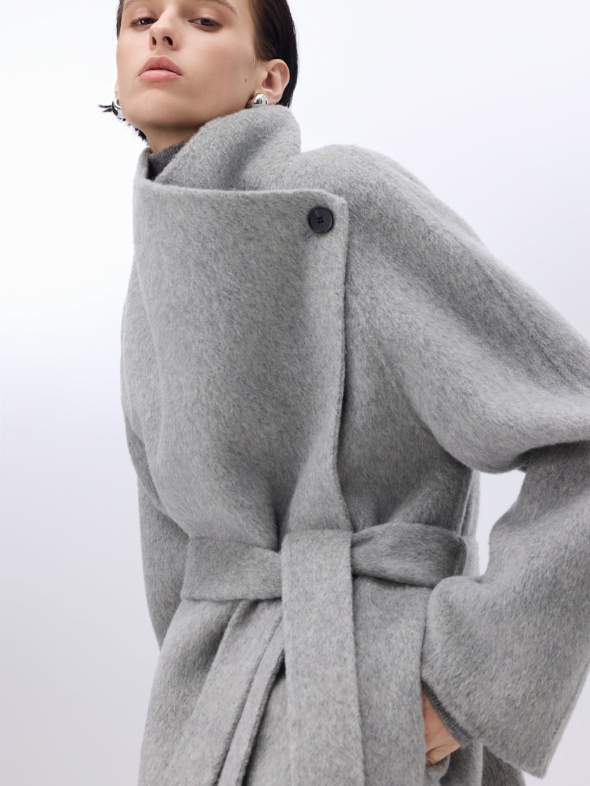 Asymétrique Manteau Enveloppant En Laine