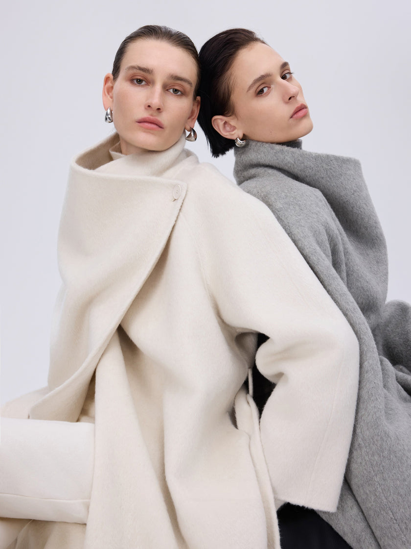 Asymétrique Manteau Enveloppant En Laine