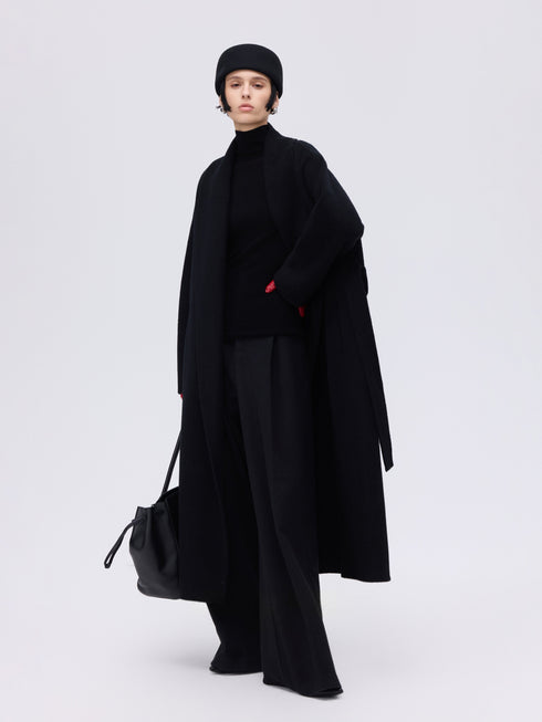 Manteau enveloppant en laine et chameau